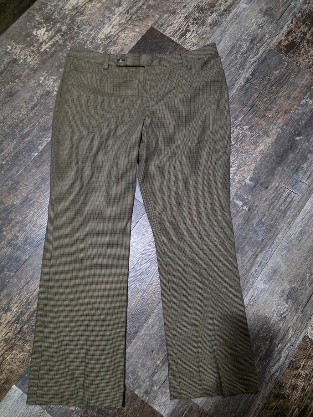 Ralph Lauren Olive Straight-Leg Micro-Check Pants